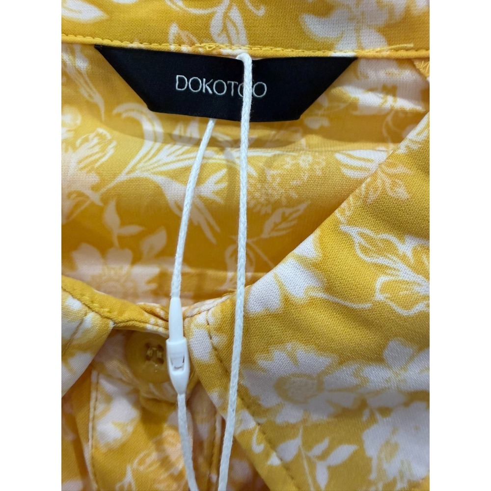 NWT Dokotoo XL Yellow White Long Sleeve Blouse Balloon Sleeve Smocked Cuffs - Picture 5 of 10